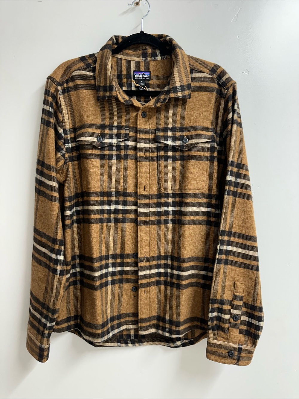 Patagonia Men's Brown and Black Plaid Button-Down Shirt